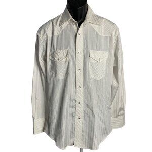 Vintage 90s Wrangler Western Shirt M White Stripe Diamonds Pearl Snap Pockets